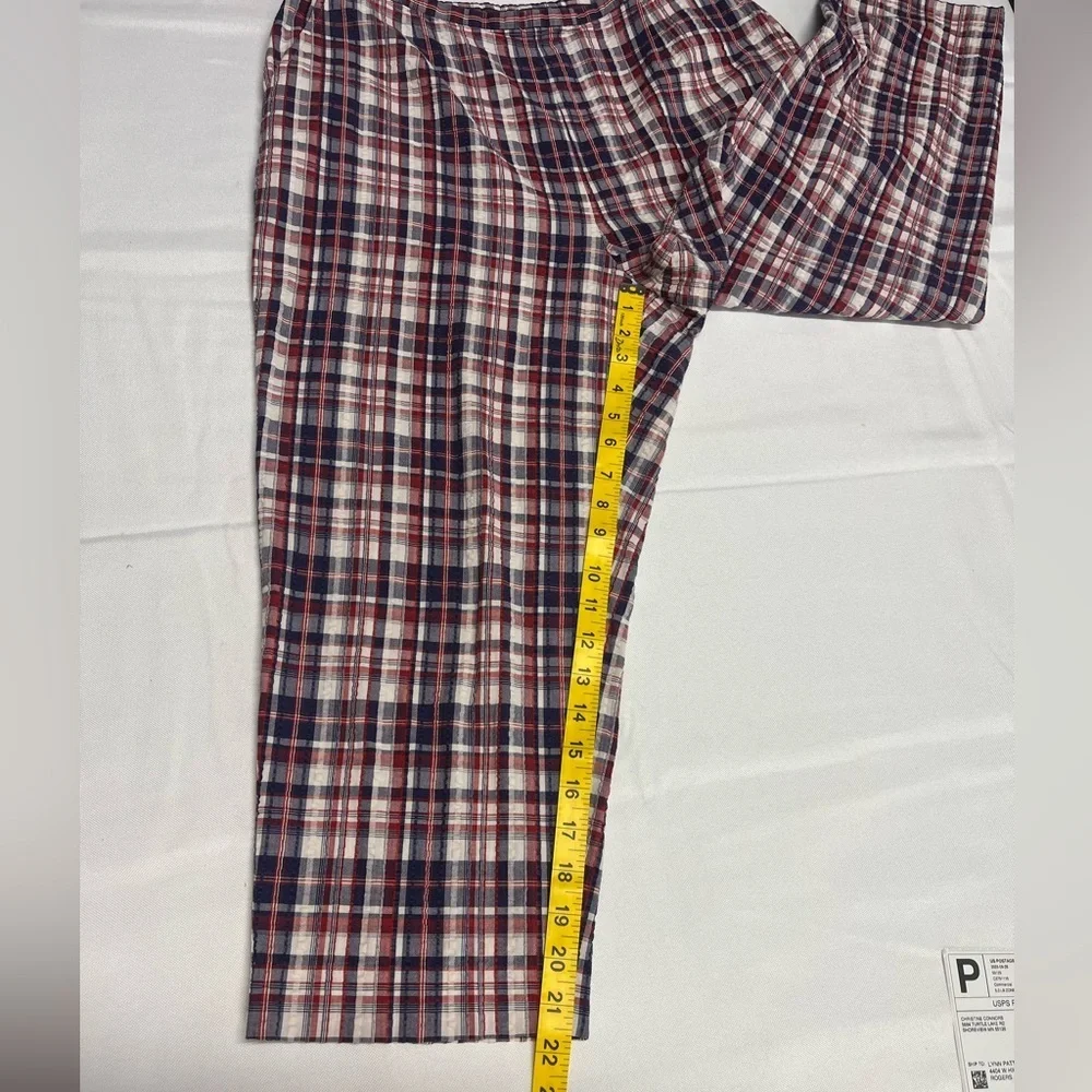 Talbots Blue and White Ankle Cropped Pants women plus size 14 Cotton Seersucker